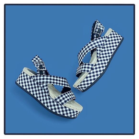 Rag & Bone Megan Platform Sandals Espadrilles Navy Gingham - Picture 5 of 16